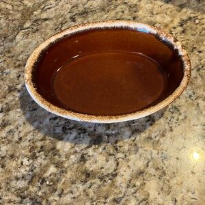 USA 10 Hull Pottery Co Baking Dish Oval Casserole Brown Drip Glaze Oven Proof